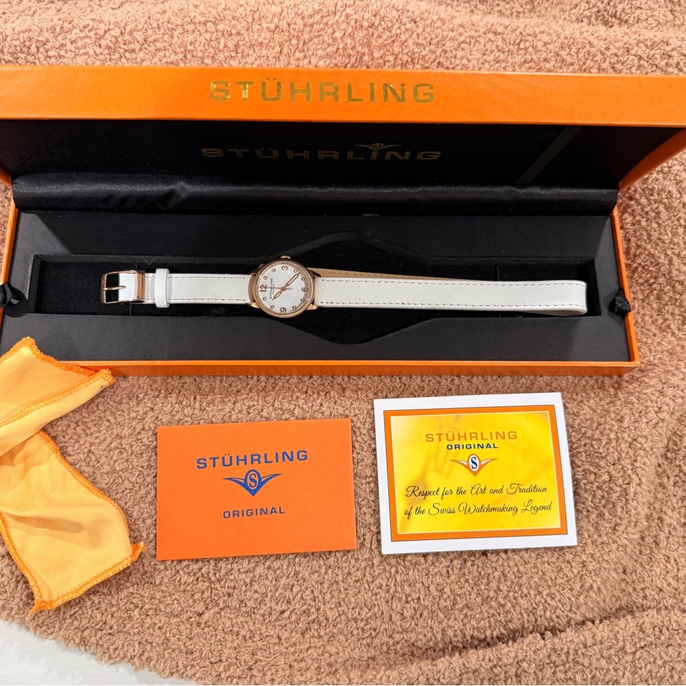 Stuhrling Original White and Gold Watch